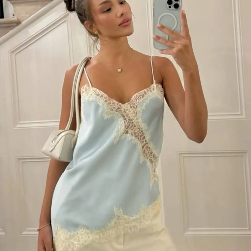 Zara lookalike Elegant Lace Trim Satin Camisole